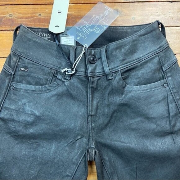 G-star Raw Lynn fit jeans faux leather mid rise skinny glitter slander black 24 - Picture 8 of 14